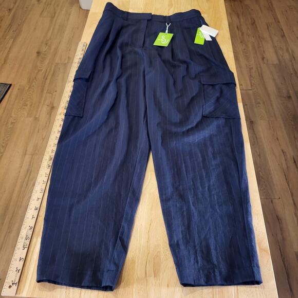 Sam Edelman Laila Pants Pinstripe Elastic Waist Pockets Viscos Nylon Size 16 - Picture 3 of 16